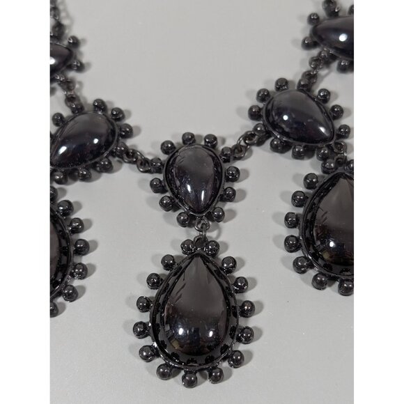 Black Teardrop Cabochon Charm Statement Necklace Bubble Gothic Bib 20" - Picture 3 of 7